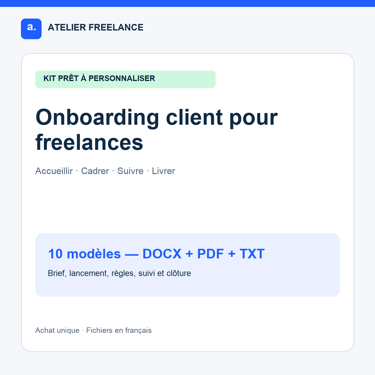 Kit Onboarding Client pour freelances, 10 modèles modifiables