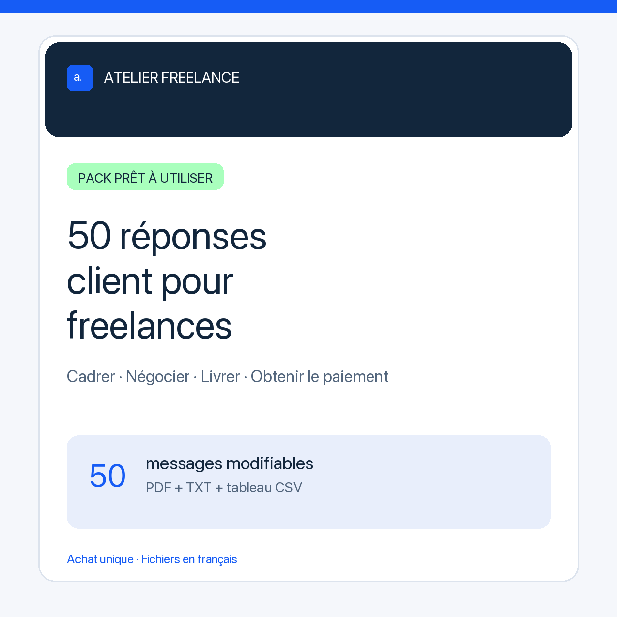 Pack Réponses Client Freelance, 50 messages modifiables